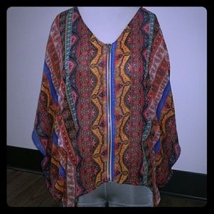 KIMONO STYLE COLORFUL FLOWY BLOUSE M COACHELLA